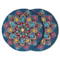 SLEEKBODE™ Placemat for Dining Table | Cotton Table Placemat Set of 2 Pieces | Bed Side Table Mat | Cotton Round Shape Placemat | Side Table Cover | Round Table Mat (Blue Rangoli) Kafalo