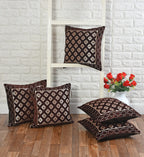 DECOMIZER Jacquard Geomteric Cushion Covers 16 Inch X 16 Inch Set Of 5 Ethnic Motifs 240 TC Cushion Covers,Design- Diamond,Color- Coffee