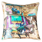Vendola Rajasthani Satin 250TC Cushion Pillow Covers, Multicolour, Set of 5 (16X16 Inches, Chariots)