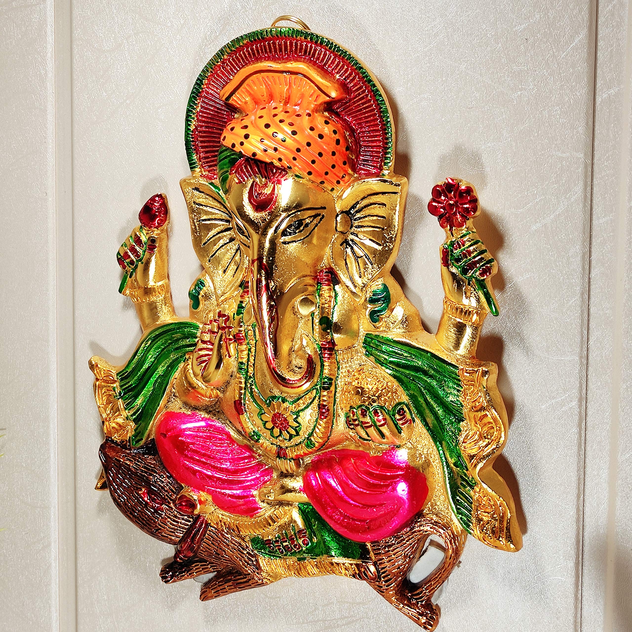 KridayKraft Metal Ganesha ji Statue,Ganpati Wall Hanging Sculpture Lord Ganesh Idol Lucky Feng Shui Wall Decor Your Home, Office,Religious Gift Article Decorative,Showpiece Figurines.