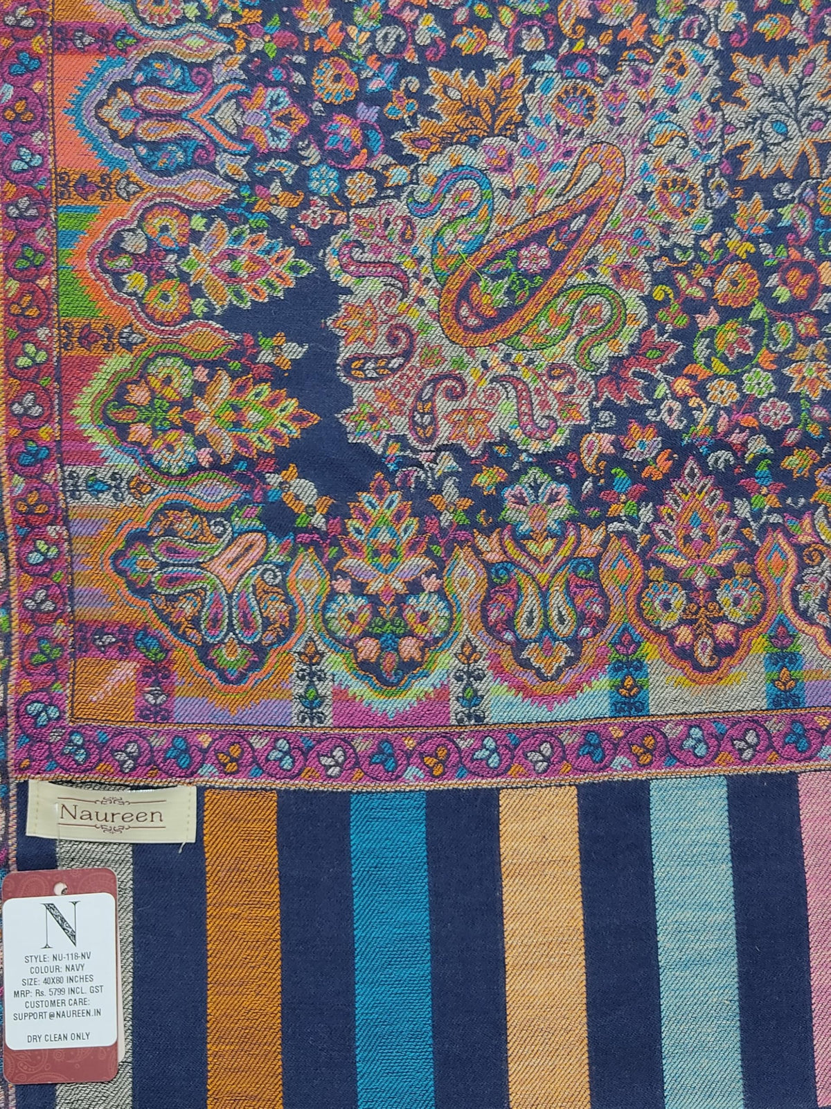 Naureen Women Pashmina Blend Kani Shawl with Floral Artwork, Warm and Soft, 40x80 inch