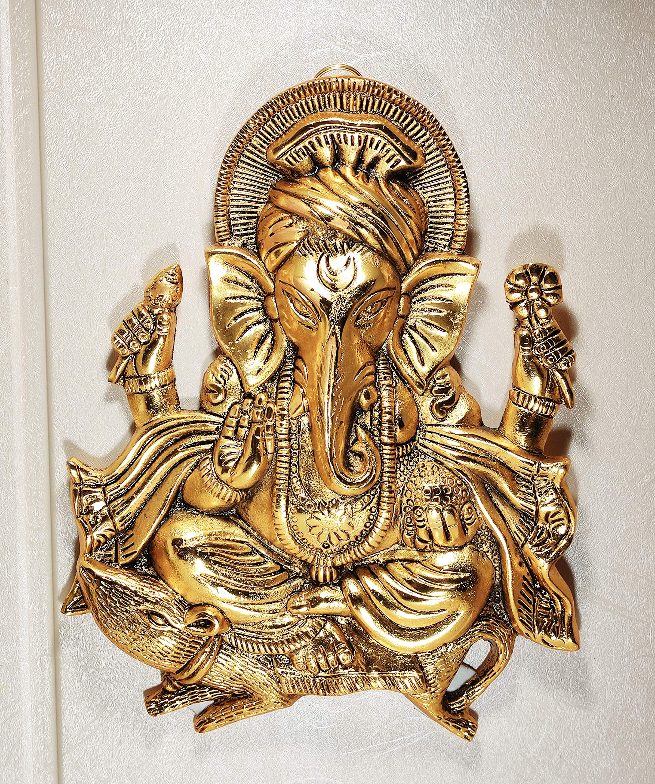 KridayKraft Metal Ganesha ji Statue,Ganpati Wall Hanging Sculpture Lord Ganesh Idol Lucky Feng Shui Wall Decor Your Home, Office,Religious Gift Article Decorative,Showpiece Figurines.