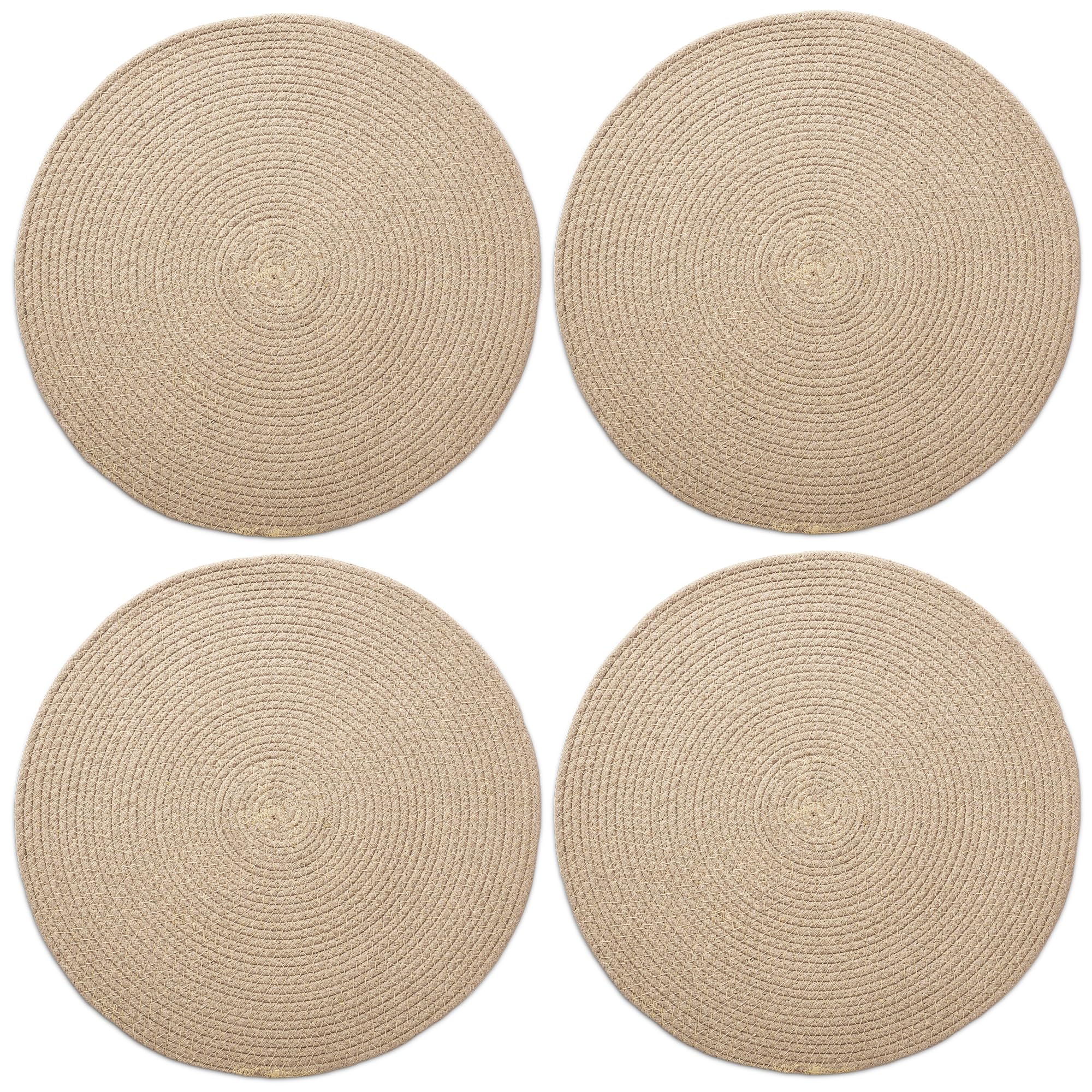 Encasa XO Round Ribbed Cotton Dining Table Mats, Heat Resistant Beige Kafalo