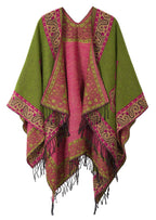 Women?s Warm Shawls Retro Poncho Cape Floral Printed Coat Open Front Cardigans