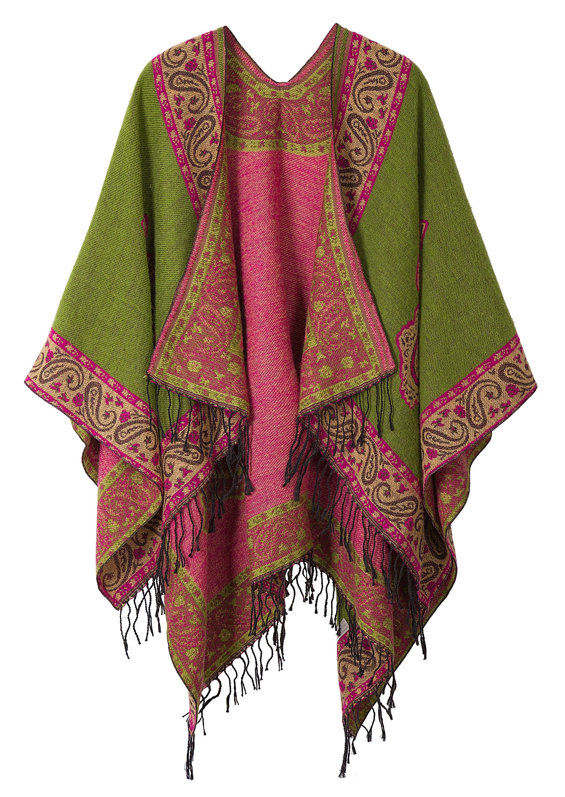 Women?s Warm Shawls Retro Poncho Cape Floral Printed Coat Open Front Cardigans