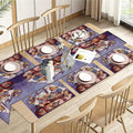 PRAKARTIK BY INDUARTS Bear Pirate Treasure Ship Design Eco-Friendly Cotton Dining Rectangular Table Mat with Runner - Reusable, Machine Washable, Everyday Use Purple & Brown (Set of 6+180 cm Runner) Kafalo