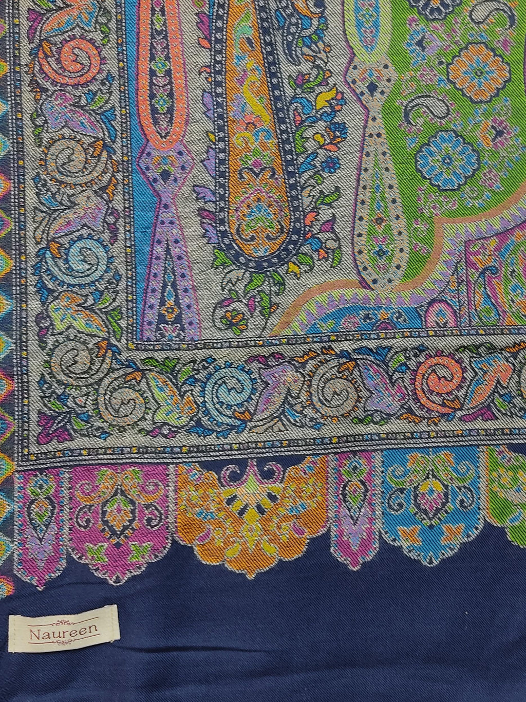 Naureen Women Pashmina Blend Kani Shawl with Paisley and Floral Artwork, Warm and Soft, 40x80 inches (Navy)