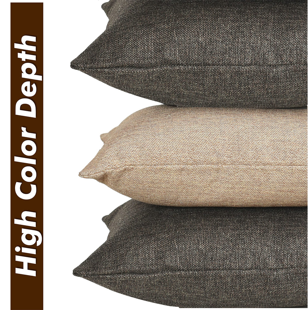 Yellow Weaves Jute Texture 250 TC Cushion Covers, 12 X 12 Inches, Multicolor, Set Of 3