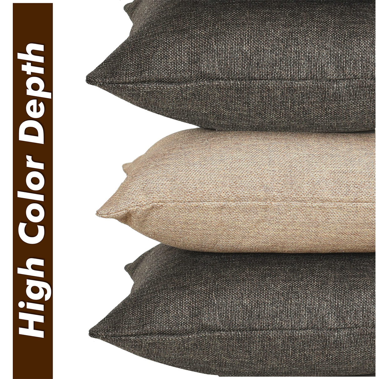 Yellow Weaves Jute Texture 250 TC Cushion Covers, 12 X 12 Inches, Multicolor, Set Of 3