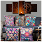 Vendola Decorative Satin Sofa Cushion Covers Set of 5, 24 Inch x 24 Inch, Sofa Pillow Cover, Multicolor, Geometrical Turkish Design, Zipper Closure (Turkey, 24X24 Inches)