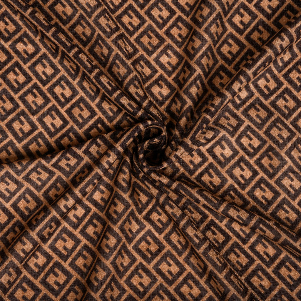 MORU Kyoto Luxe Women’s Ember Chevron Geometric Scarf | Lightweight Wrap Stole in Brown & Orange Pattern | Designer-Inspired Fashion Accessory (Chocolate Brown with Orange & Beige accents)