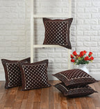DECOMIZER Jacquard Geomteric Cushion Covers 24 Inch X 24 Inch Set Of 5 Ethnic Motifs 240 TC Cushion Covers,Design- Star,Color- Coffee