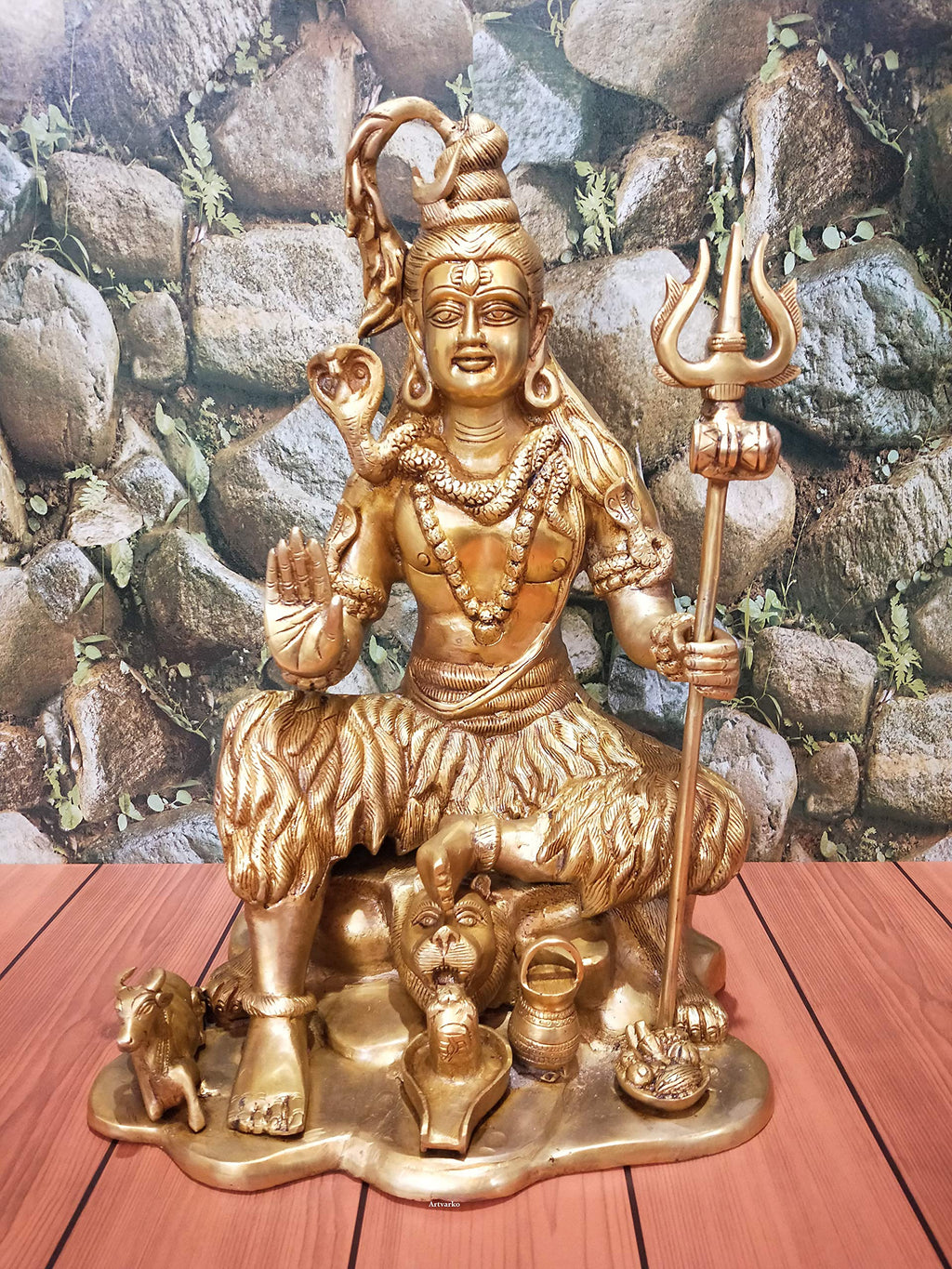 ARTVARKO 18 Inch Big Brass God Shiva Shankar Bhagwan Mahayogi Idol Sculpture Statue Murti Puja Room, Temple