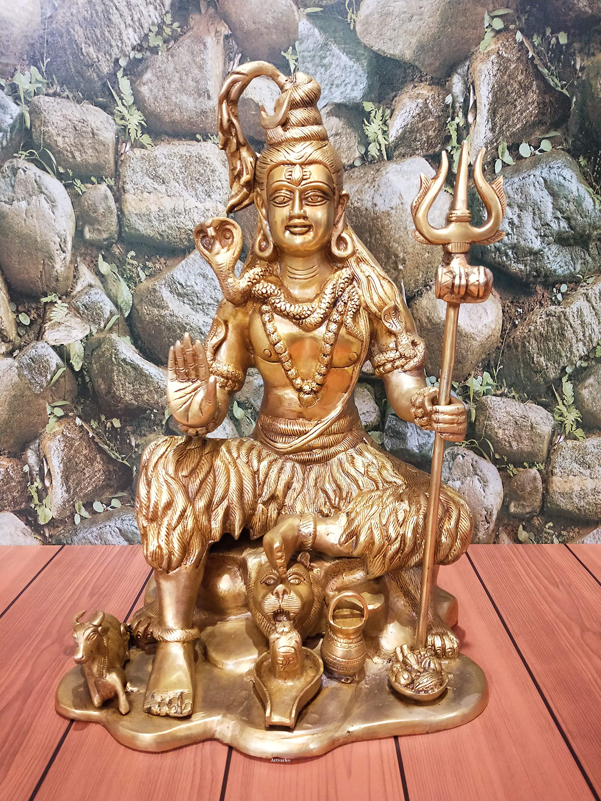 ARTVARKO 18 Inch Big Brass God Shiva Shankar Bhagwan Mahayogi Idol Sculpture Statue Murti Puja Room, Temple