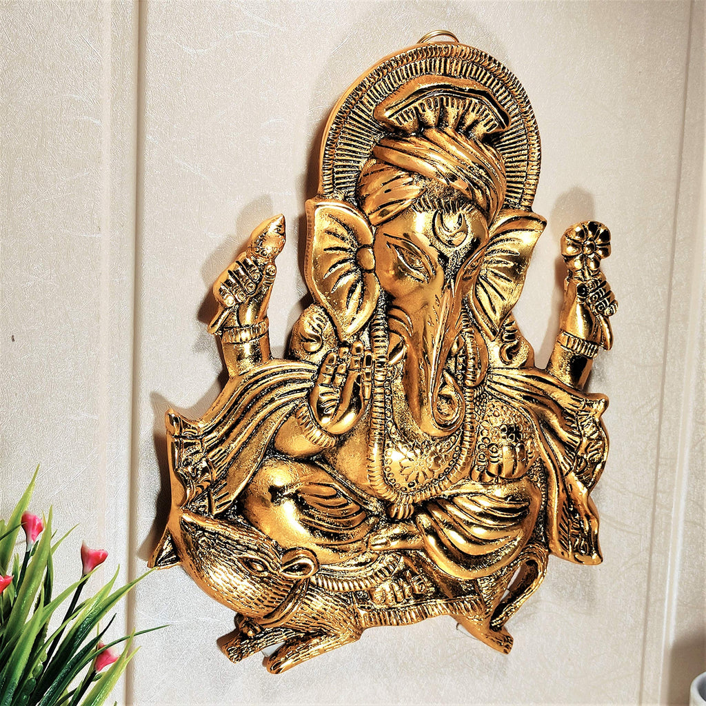 KridayKraft Metal Ganesha ji Statue,Ganpati Wall Hanging Sculpture Lord Ganesh Idol Lucky Feng Shui Wall Decor Your Home, Office,Religious Gift Article Decorative,Showpiece Figurines.