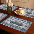PRAKARTIK BY INDUARTS Fresh Flower Truck Market Spring Eco-Friendly Cotton Dining Table mats – Reusable, Machine Washable, Everyday Use Blue & White Rectangular Placemats, Set of 4 (33x47 cm) Kafalo