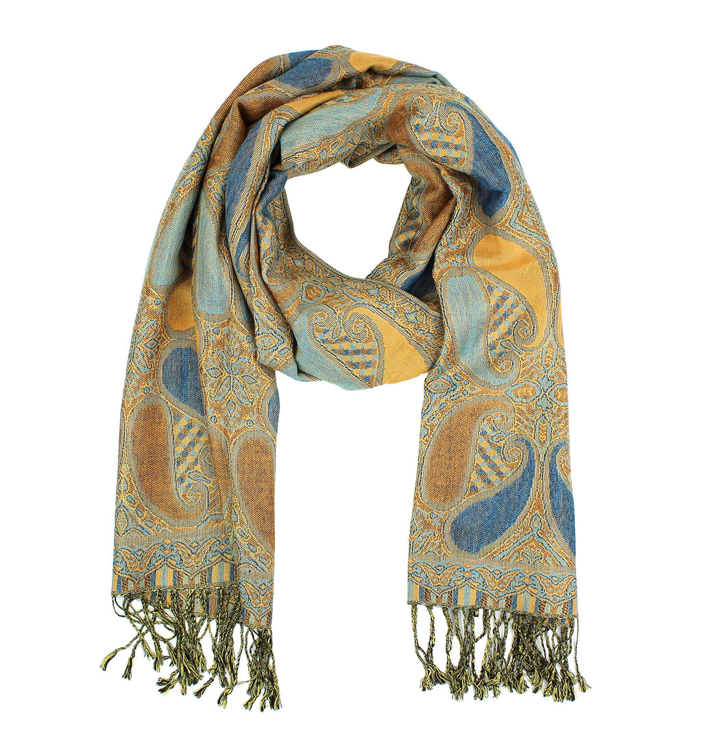 Paskmlna Paisley Pattern Tow Layered Woven Pashmina Shawl Scarf Wrap Stole (A18-018)