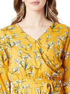 Miss Olive Women's Wrap Knee-Long Dress (MOAW18D30-25-29_Yellow_Medium)