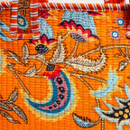 Cotton Quilted Tote Bag for Women, Jungle Print Handbag, Reusable Shoulder Bag with Dual Handles, Lightweight Travel Shopping Tote, Large Capacity Everyday Carry Bag - (Orange flower bag, 12×12 In)
