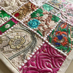 ATRANGI STUDIO Patchwork Table Runner | Traditional Rajasthani Khambadiya Craft | Handmade Dining Table Runner for Home Decor | Colourful Dining Setup | 16x72 Inch, White