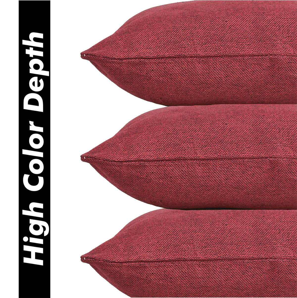 Yellow Weaves Jute Texture 250 TC Cushion Covers, 12 X 12 Inches, Maroon, Set Of 3