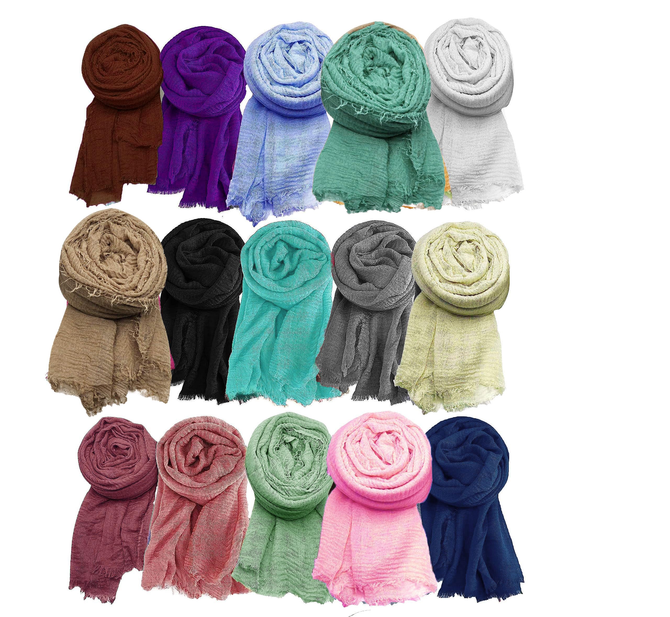 ICW Women'S Premium Wrinkle Ironless Crinkled Cotton Hemp Summer Scarf Stoles Shawl Head Scarves For Girls (PACK OF 15), Female, Multicolour