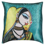 Vendola Printed Satin Sofa Cushion Covers Set of 5 16 inch x 16 inch, Orange & Blue Throw Pillow Covers for Sofa, Decorative Cushion Covers for Living Room, Bedroom, Couch, (Maharastrian, 16x16)