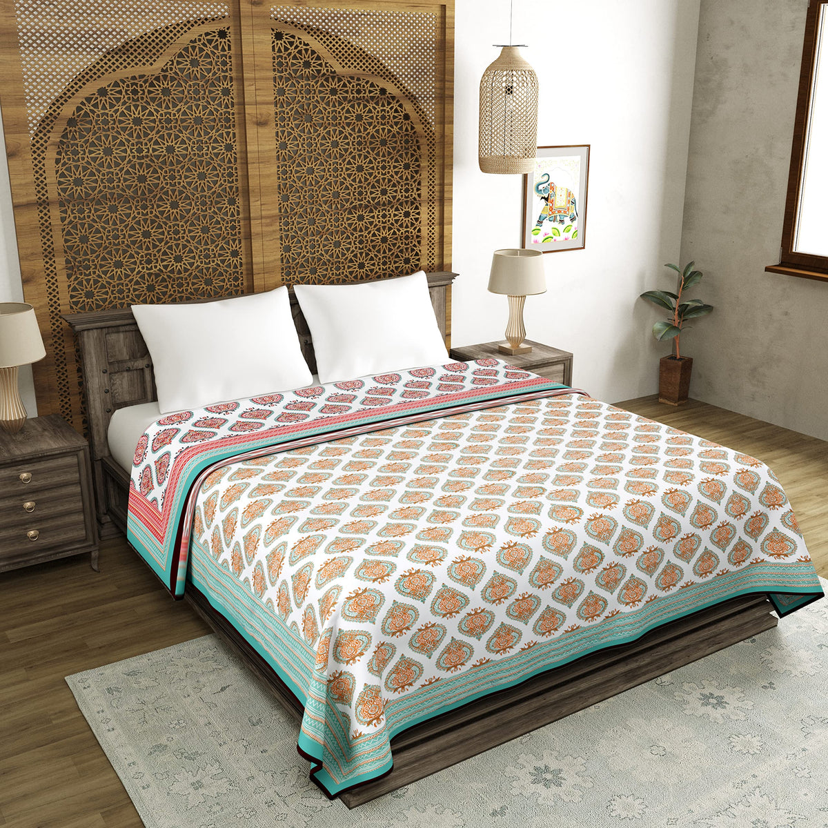 BLOCKS OF INDIA 100% Cotton Dohar King Size Reversible Hand Block Printed Malmal Summer Dohar/Blanket (Color 1) Kafalo