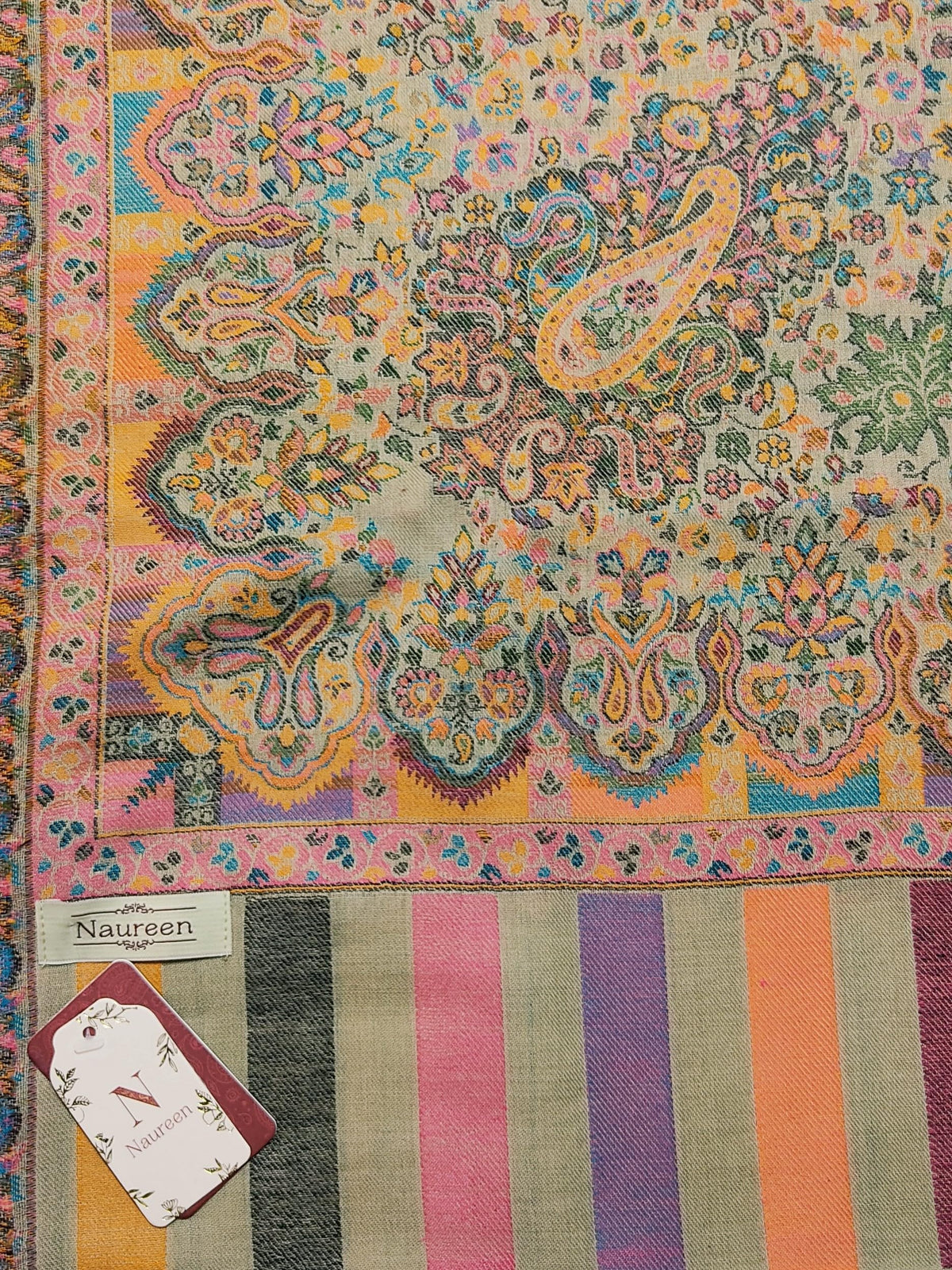 Naureen Women Pashmina Blend Kani Shawl with Floral Artwork, Warm and Soft, 40x80 inch