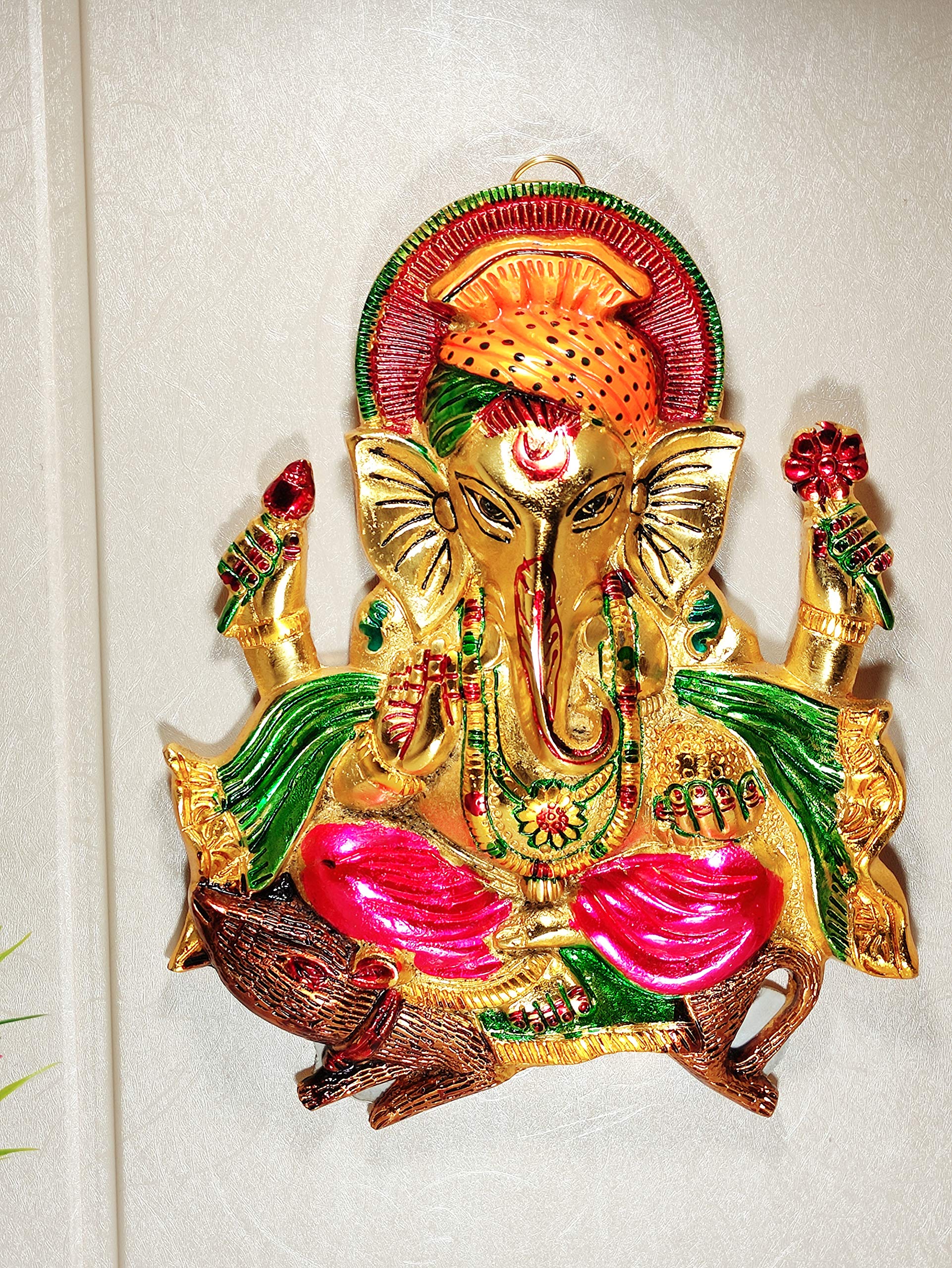 KridayKraft Metal Ganesha ji Statue,Ganpati Wall Hanging Sculpture Lord Ganesh Idol Lucky Feng Shui Wall Decor Your Home, Office,Religious Gift Article Decorative,Showpiece Figurines.