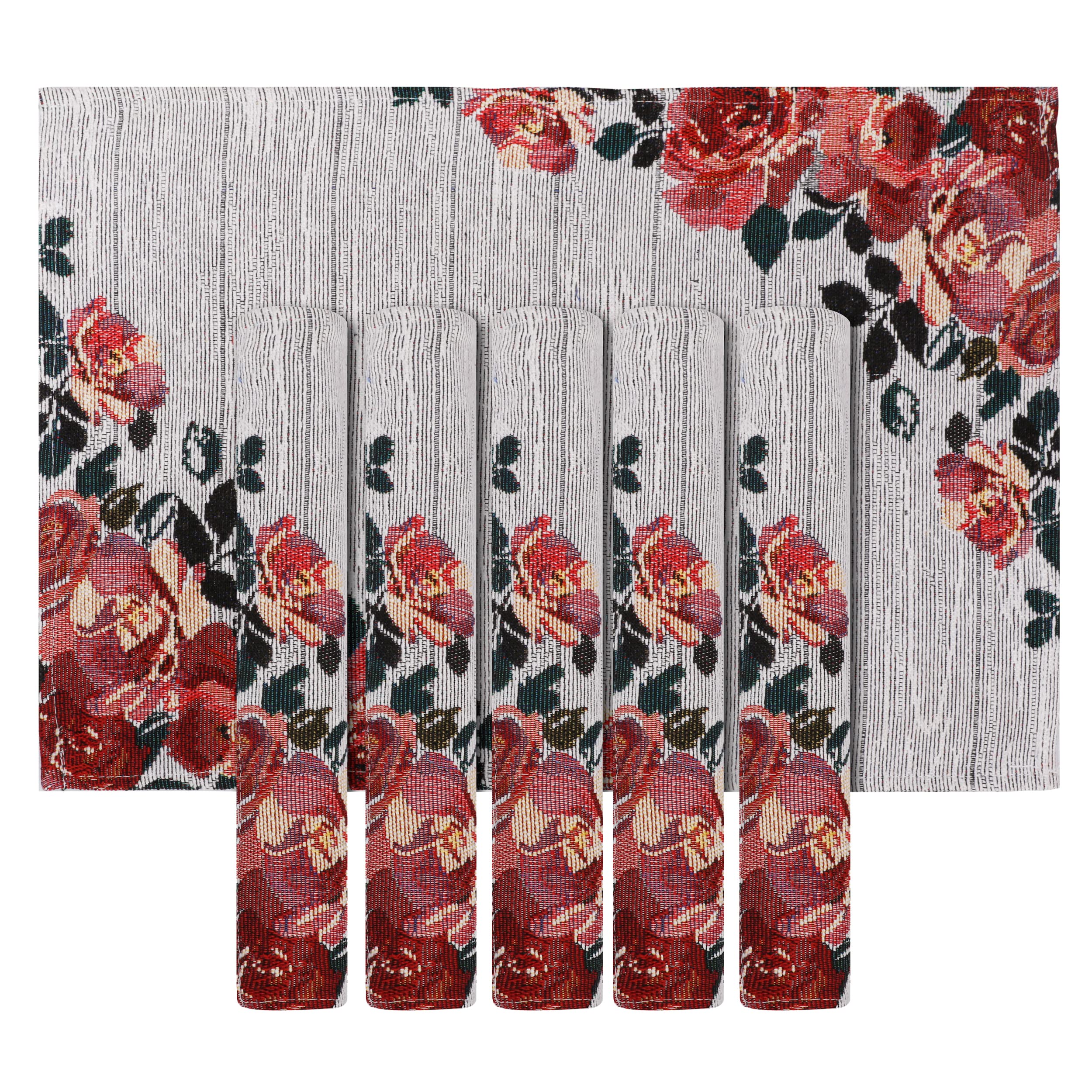 PRAKARTIK BY INDUARTS Floral Bunch Eco-Friendly Cotton Dining Rectangular Table mats - Reusable, Machine Washable, Everyday Use Red & Black Placemats, Set of 6 (33x47 cm) Kafalo