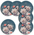 SLEEKBODE™ Placemat for Dining Table | Cotton Table Placemat Set of 6 Pieces | Bed Side Table Mat | Cotton Round Shape Placemat | Side Table Cover | Round Table Mat (Blue-White Flower) Kafalo