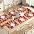 PRAKARTIK BY INDUARTS 100% Cotton Fruit and Veggie Border Rectangular Dining Table mat with Runner. Bronze and Green (Set of 6 + 180 cm Runner ) Kafalo
