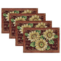 PRAKARTIK BY INDUARTS Sunflower Bloom Design Eco-Friendly Cotton Dining Rectangular Table mats - Reusable, Machine Washable, Everyday Use Yellow & Brown Placemats, Set of 4 (33x47 cm) Kafalo