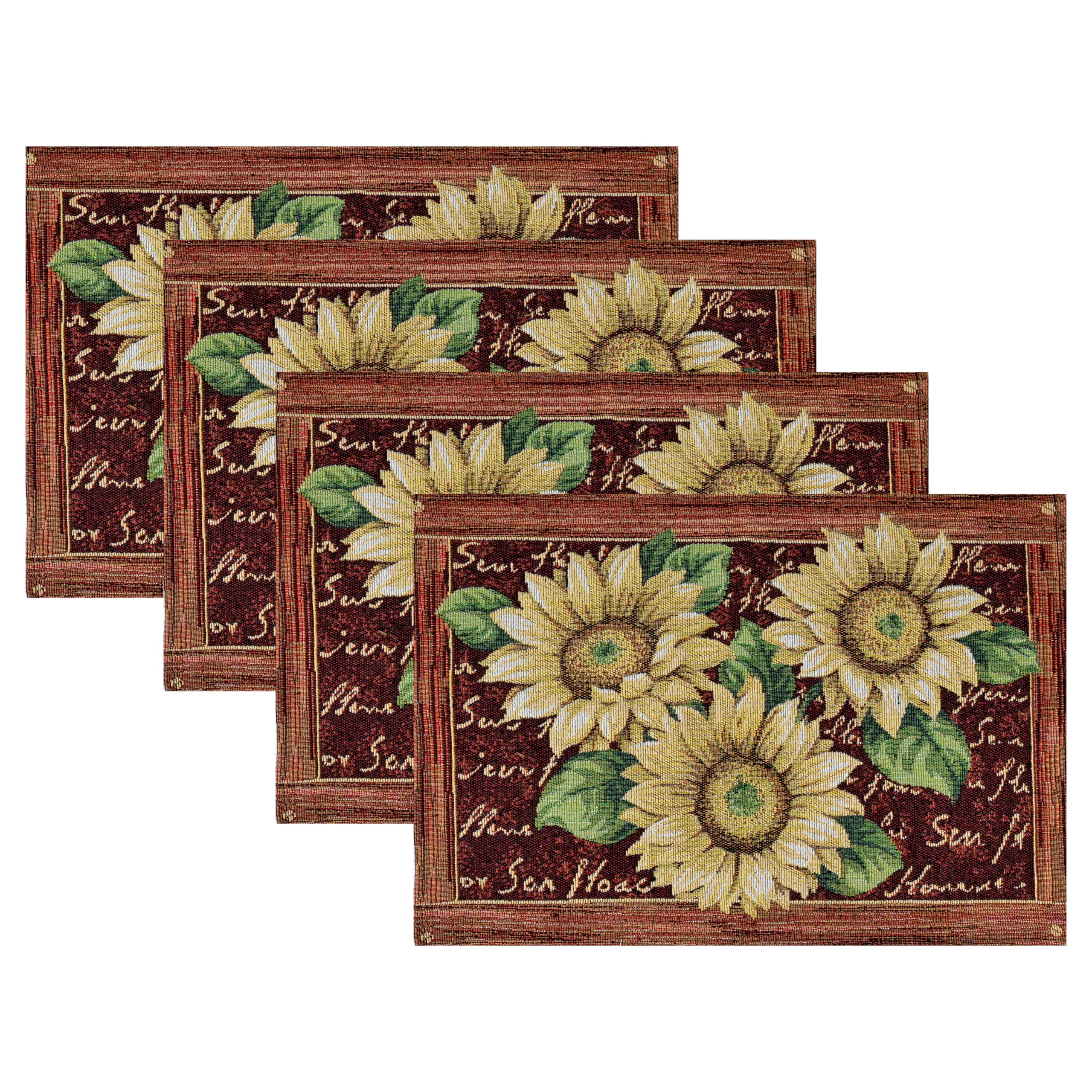 PRAKARTIK BY INDUARTS Sunflower Bloom Design Eco-Friendly Cotton Dining Rectangular Table mats - Reusable, Machine Washable, Everyday Use Yellow & Brown Placemats, Set of 4 (33x47 cm) Kafalo