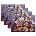 PRAKARTIK BY INDUARTS Bear Pirate Treasure Ship Design Eco-Friendly Cotton Dining Rectangular Table mats - Reusable, Machine Washable, Everyday Use Purple & Brown Placemats, Set of 4 (33x47 cm) Kafalo