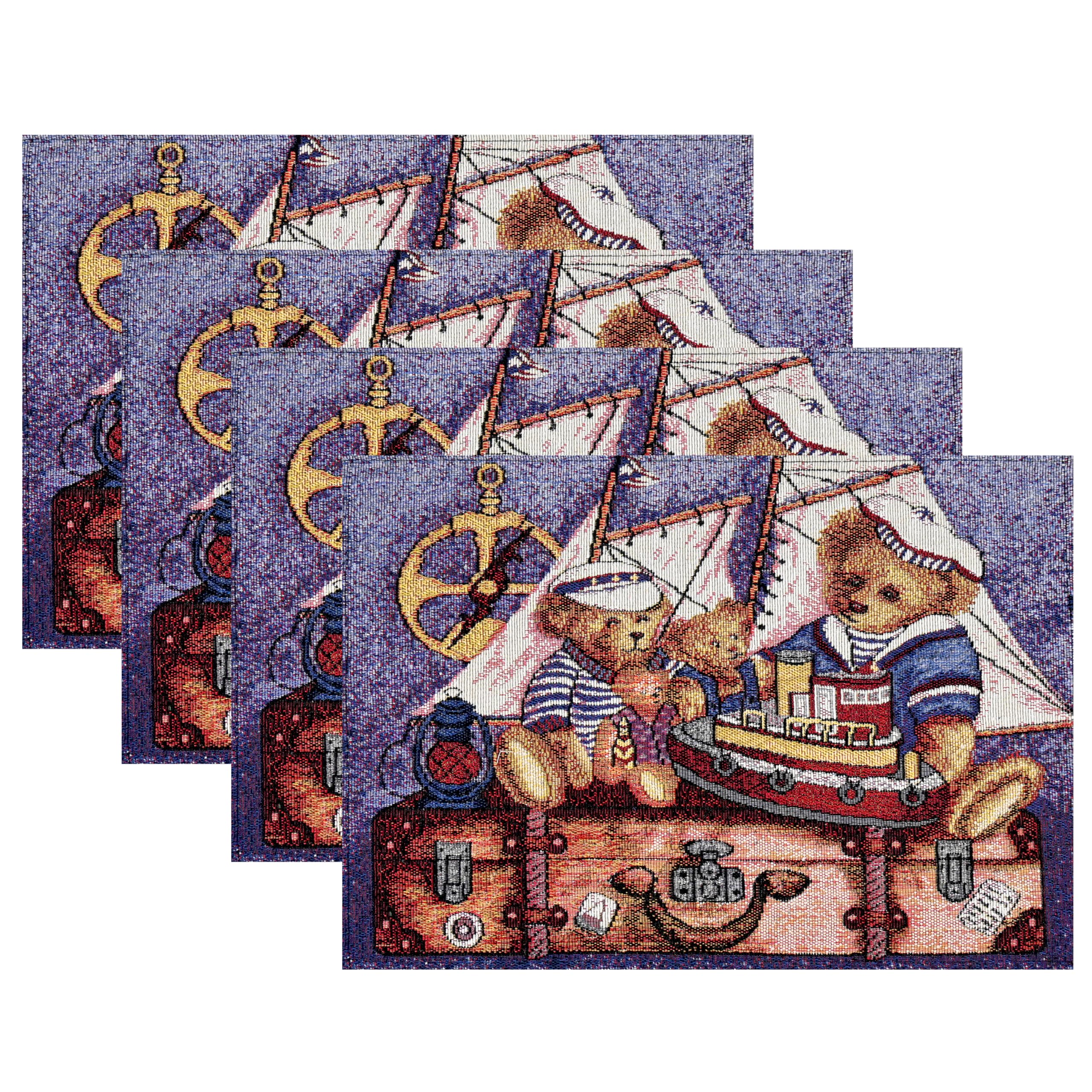 PRAKARTIK BY INDUARTS Bear Pirate Treasure Ship Design Eco-Friendly Cotton Dining Rectangular Table mats - Reusable, Machine Washable, Everyday Use Purple & Brown Placemats, Set of 4 (33x47 cm) Kafalo