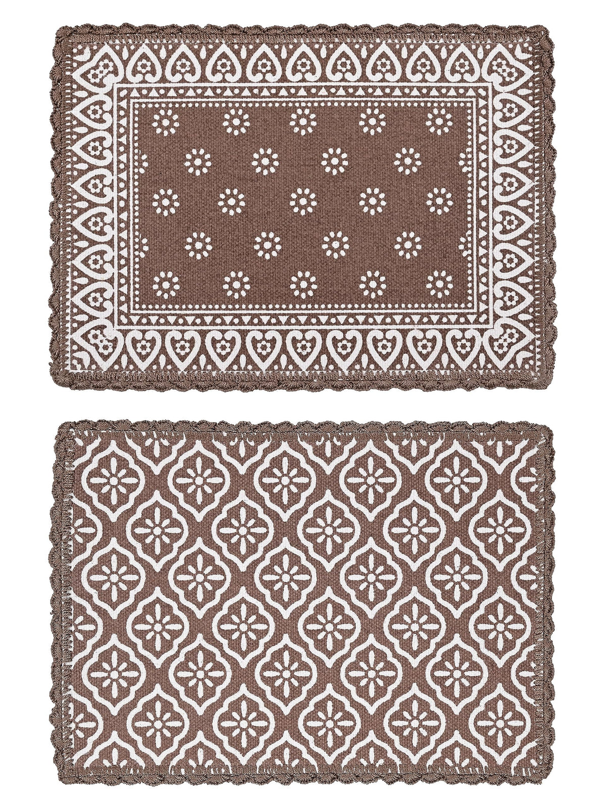 SARAL HOME EASY LIVING Saral Cotton Crochet Antiskid Printed Table Mat Set of 2 pc (33x45 cm), Brown, Rectangular Kafalo