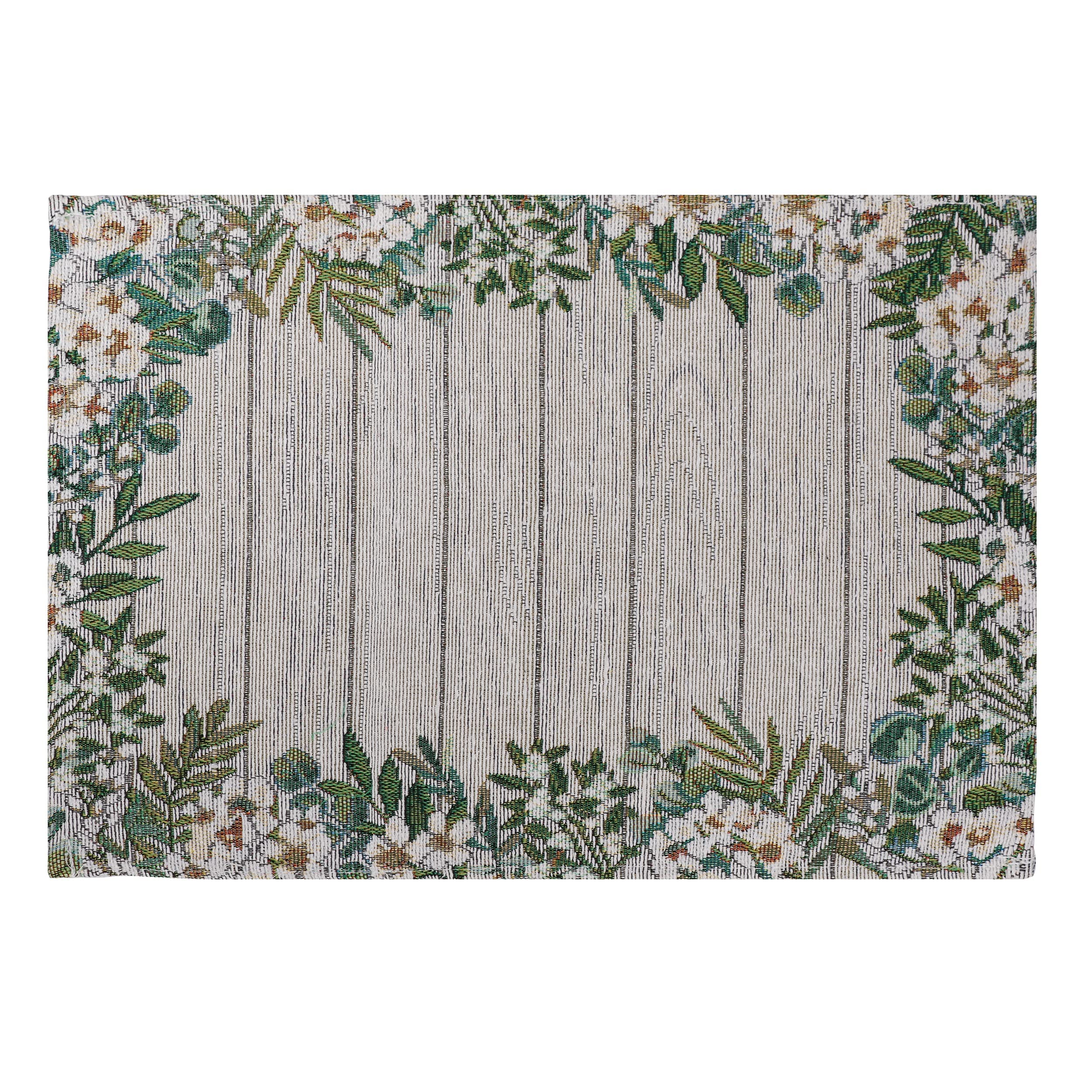PRAKARTIK BY INDUARTS Daisy Flower Eco-Friendly Cotton Dining Rectangular Table mats - Reusable, Machine Washable, Everyday Use Green & White Placemats, Set of 4 (33x47 cm)