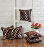 DECOMIZER Jacquard Geomteric Cushion Covers 16 inch x 16 inch Set of 5 Ethnic Motifs Cushion Covers,Design- Ambi,Color- Coffee-240 TC