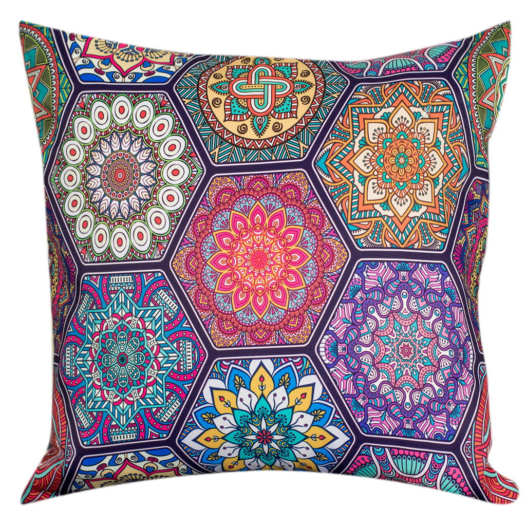 Vendola Decorative Satin Sofa Cushion Covers Set of 5, 24 Inch x 24 Inch, Sofa Pillow Cover, Multicolor, Geometrical Turkish Design, Zipper Closure (Turkey, 24X24 Inches)