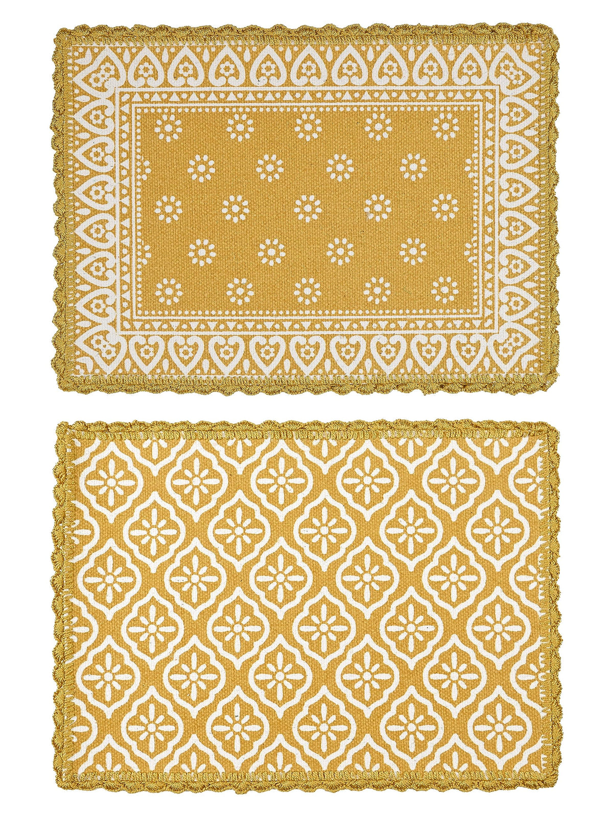 SARAL HOME EASY LIVING Saral Home Cotton Crochet Antiskid Printed Table Mat Set of 2 pc (33x45 cm), Yellow, Rectangular Kafalo
