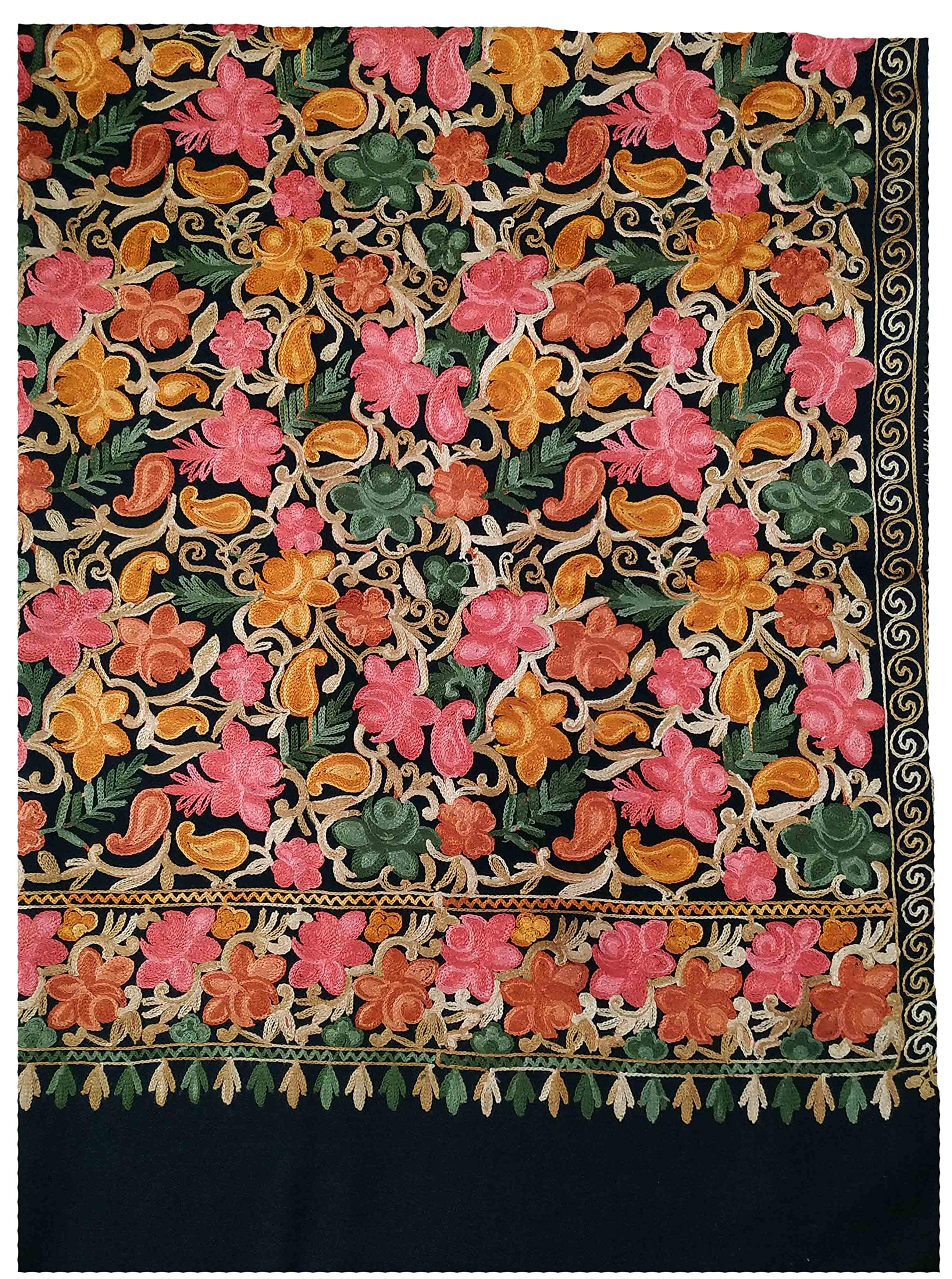 Varun Cloth House Womens Pashmina Warm Kashmiri Embroided Shawl (vch7346, Black, Free Size)