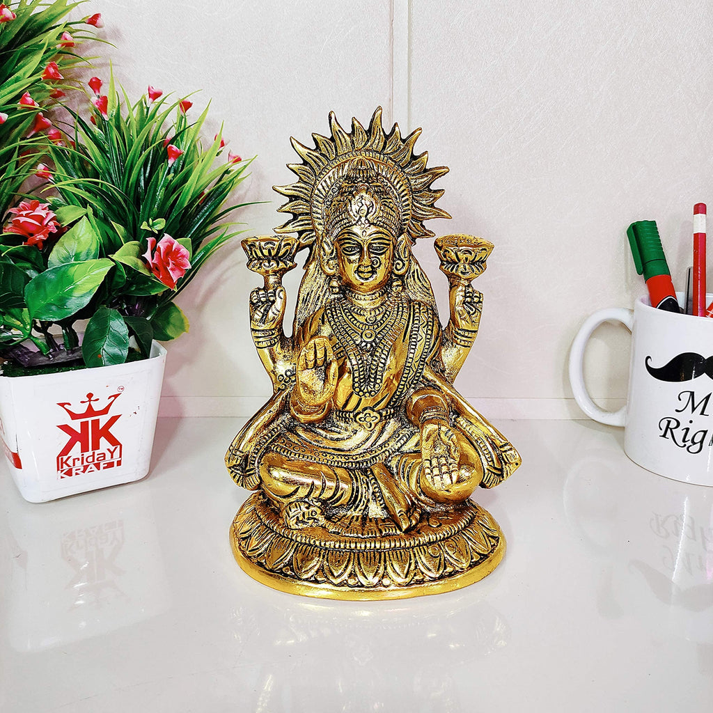 KridayKraft Laxmi ji Metal Statue for Pooja Room,Maa Laxmi Idol Murti Decorative Your Home,Office & Religious Idol Gift Article,Showpiece Figurines..., Gold