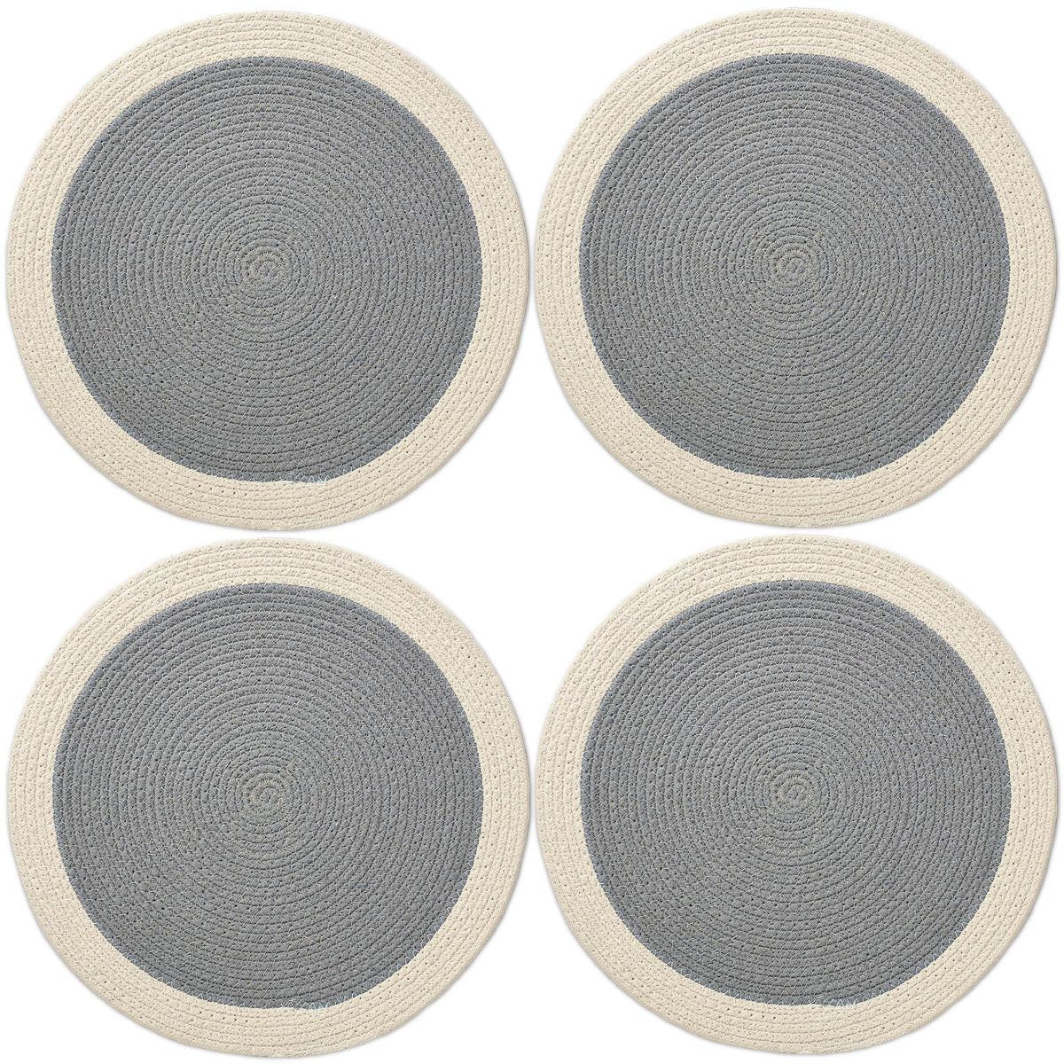 Encasa XO Dining Table Mats, Round Ribbed Cotton, Heat Resistant Grey Kafalo