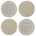 SARAL Home Round Table Mat, White Jute & Cotton Printed Placemat, Washable Dining Table Mat, 38 x 38 cm - Set of 4 Kafalo
