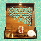 Heartily®: Divine Beautiful Wooden Pooja Stand Mandir for Home/Temple/Office/Puja Mandir for Home and Office Wall with LED Spot Light/Product (H- 12, L- 10.5, W-8.75 Inch)