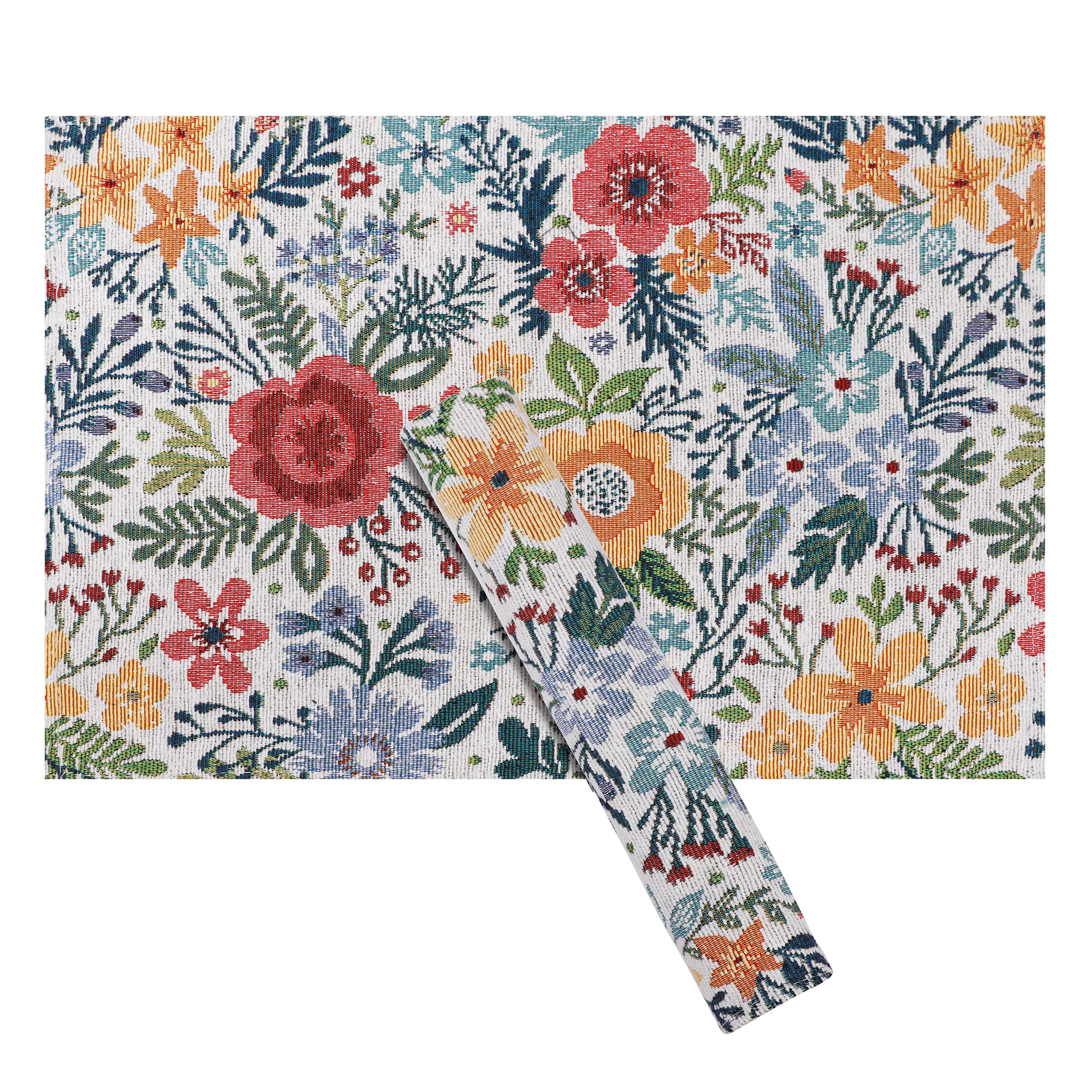 PRAKARTIK BY INDUARTS Nature Retreat Floral Eco-Friendly Cotton Dining Rectangular Table mats - Reusable, Machine Washable, Everyday Use Yellow & White Placemats, Set of 4 (33x47 cm) Kafalo