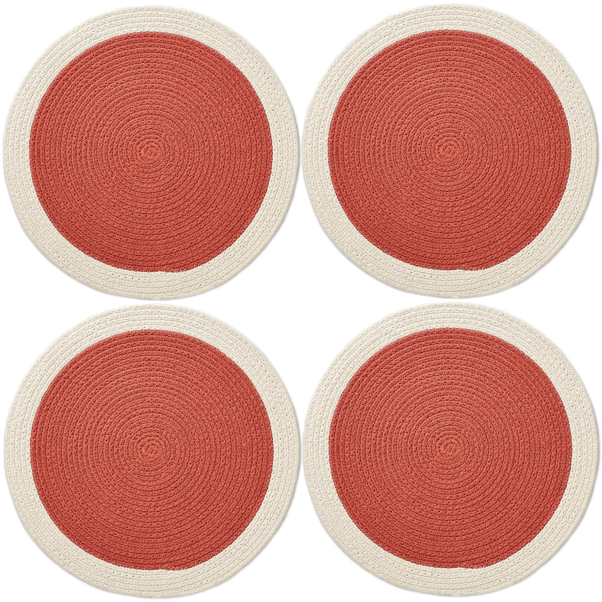 Encasa XO Dining Table Mats, Round Ribbed Cotton, Heat Resistant Coral Kafalo