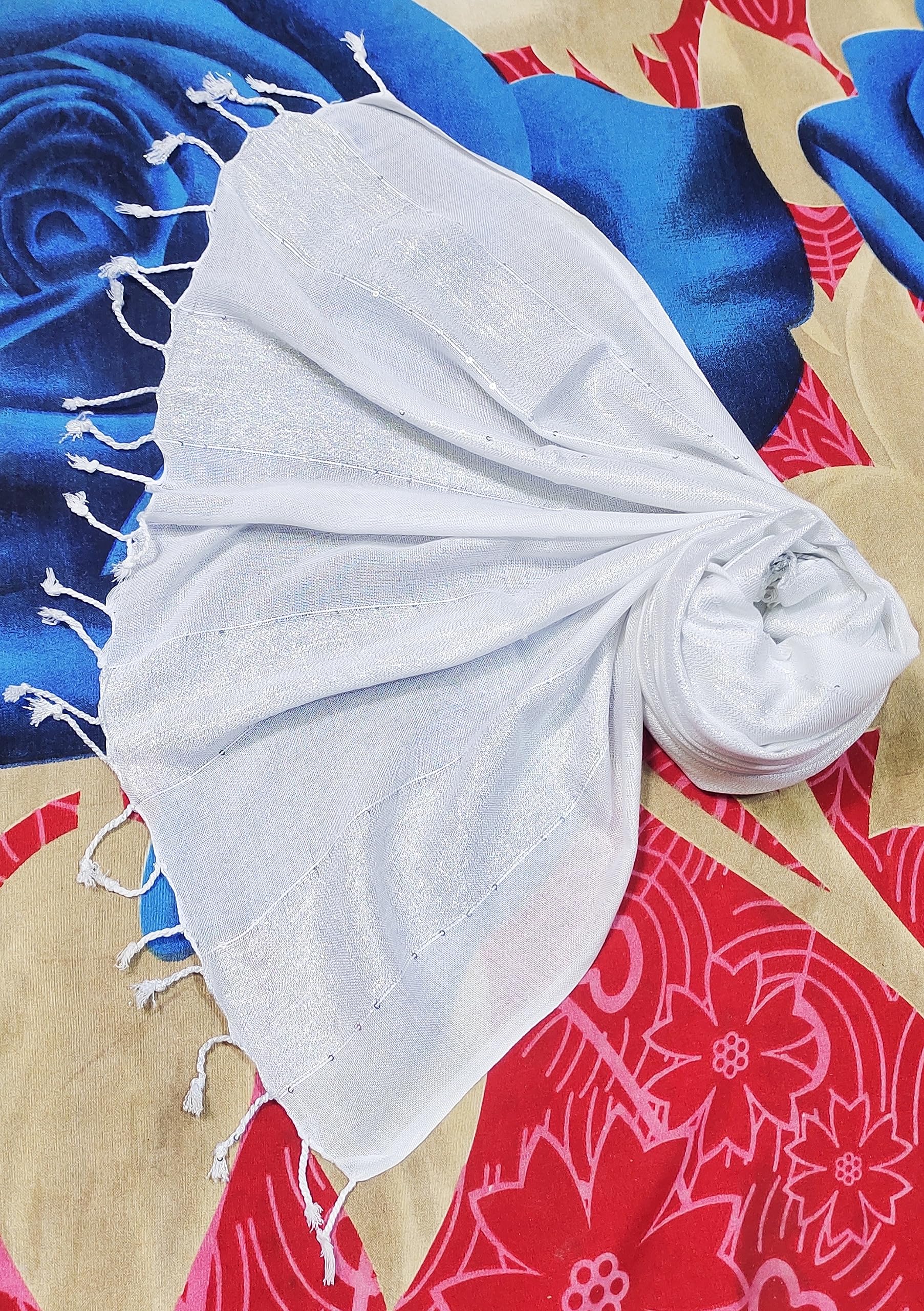 Saba Fashion Women Striped Scarf Shawl Dupatta Hijab Wrap Scarves Stoles (White)